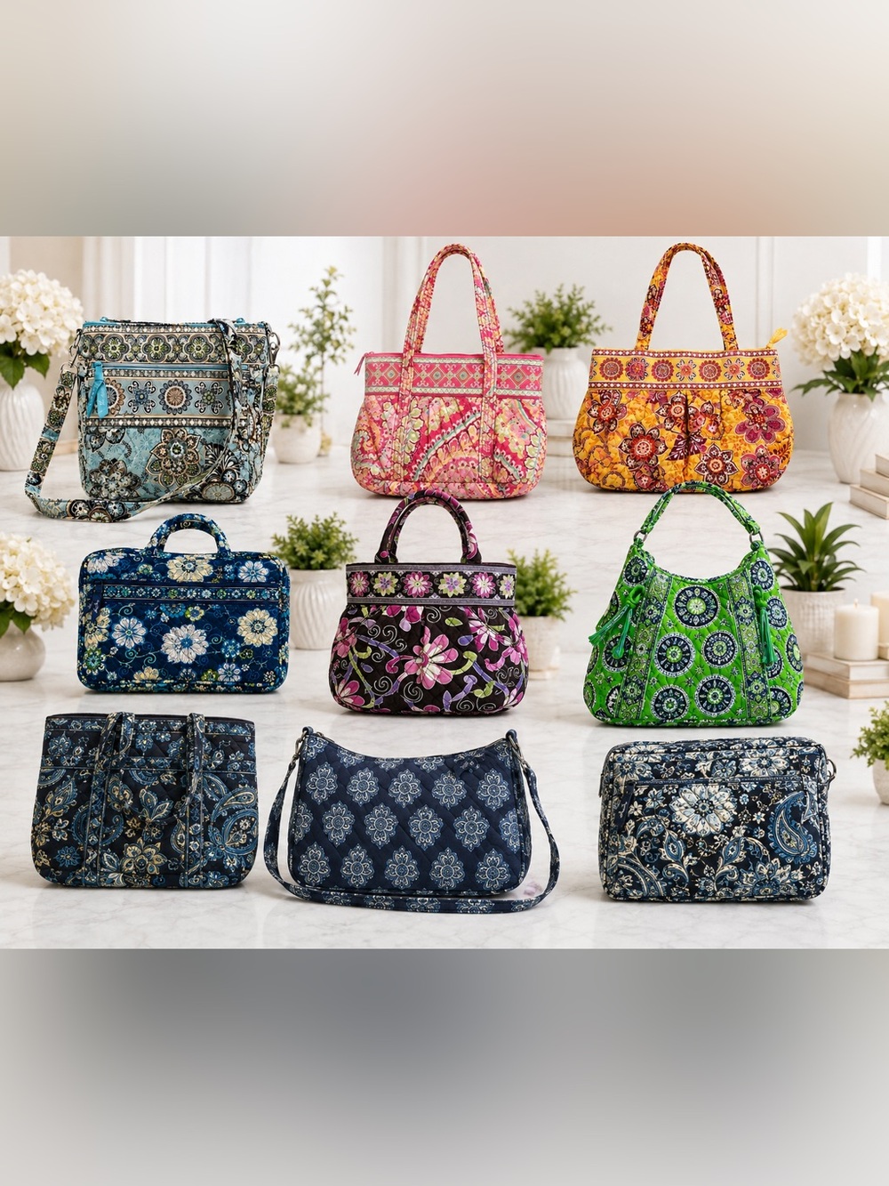 Authentic Vera Bradley 9 Bag Bundle Retired Patterns Purse Lot EUC